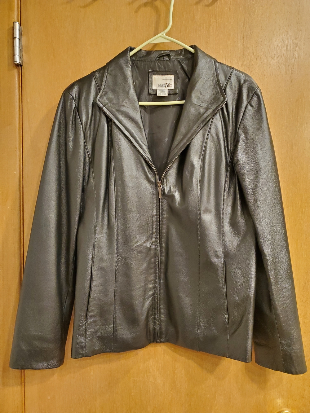 East 5th Black Leather Zip-Up Jacket with Panel Detailing